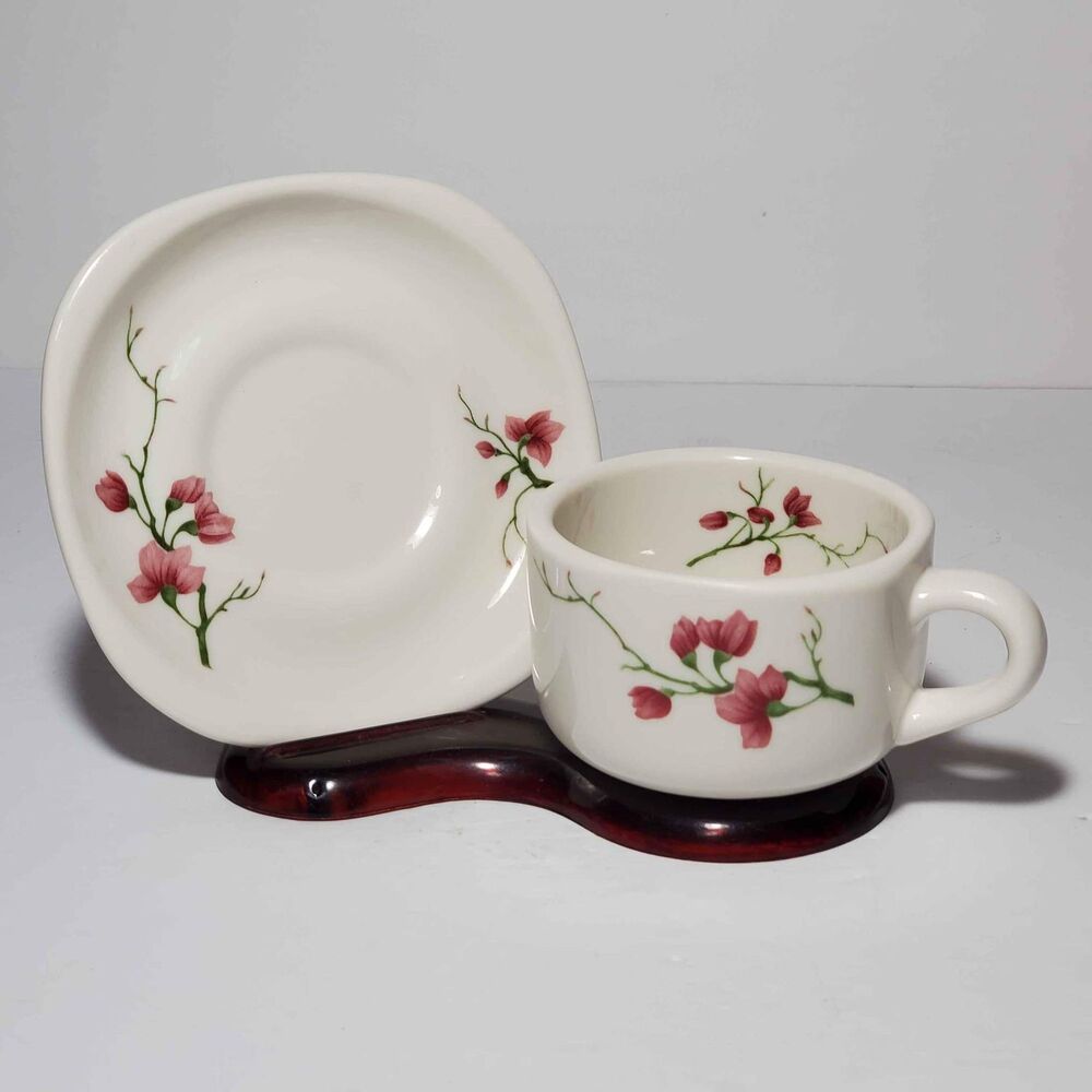 Syracuse China Teacup and Saucer Pink Flowers
